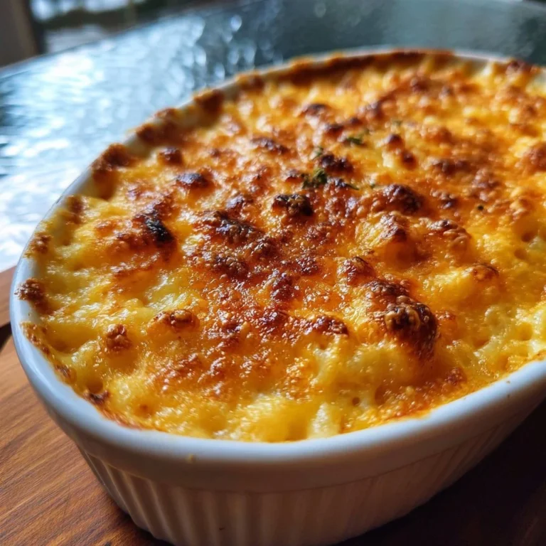 Southern baked macaroni and cheese topped with breadcrumbs, served in a dish.