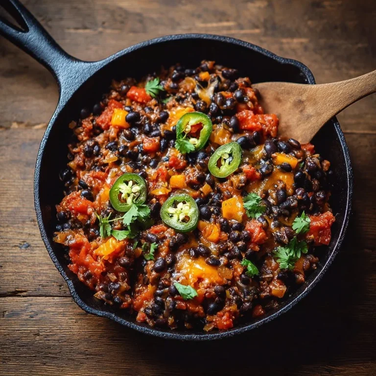 Delicious Southwest Black Bean Skillet topped with fresh herbs and spices