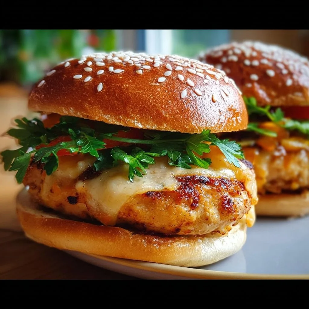 Delicious air fryer chicken burgers served with fresh toppings and sauces
