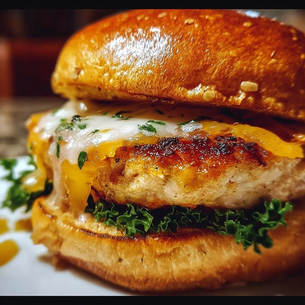 Cheddar Ranch Chicken Burgers grilled and ready to serve with toppings