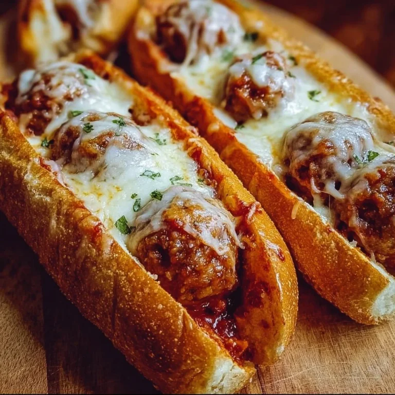 Delicious cheesy meatball subs with melted cheese and savory meatballs
