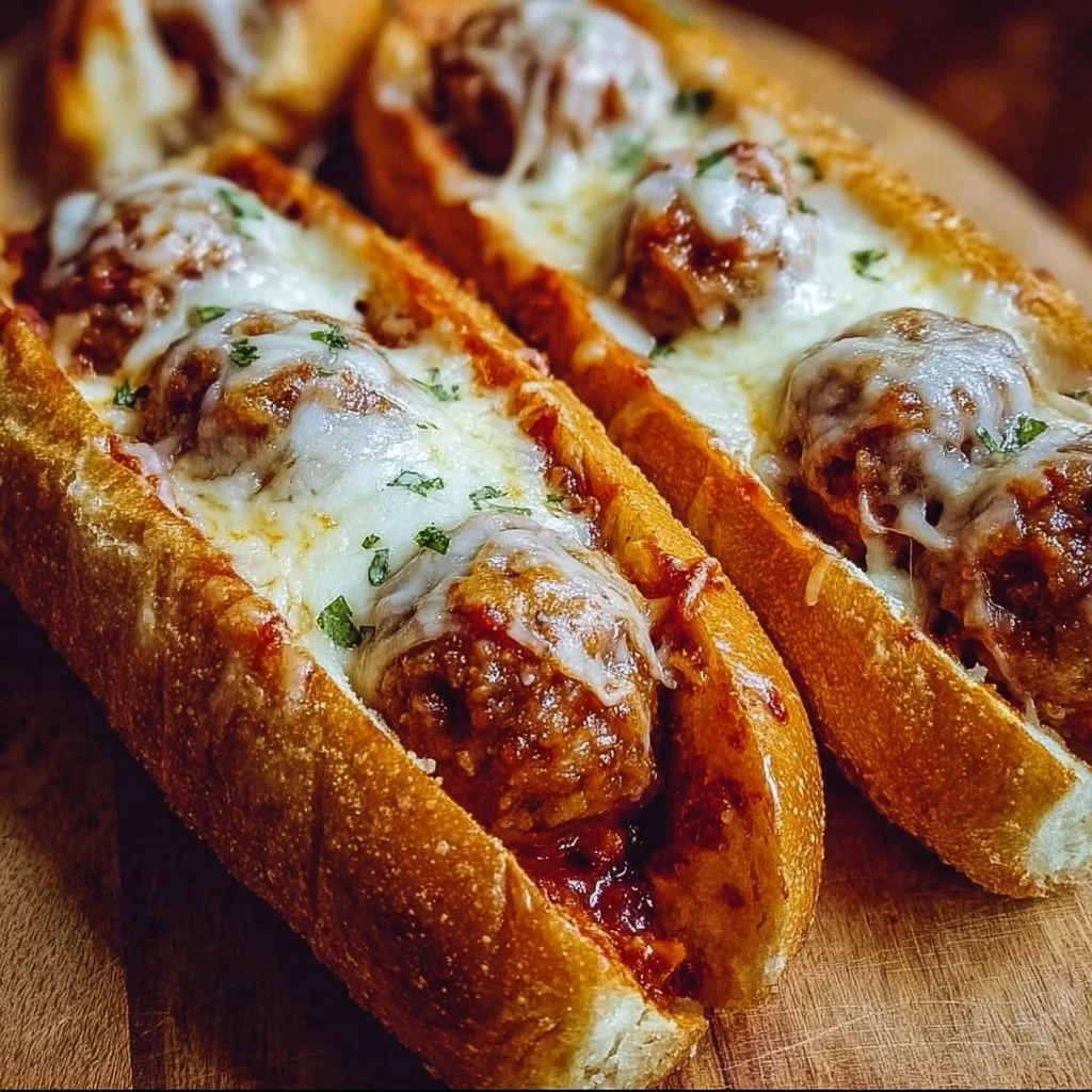Delicious cheesy meatball subs with melted cheese and savory meatballs
