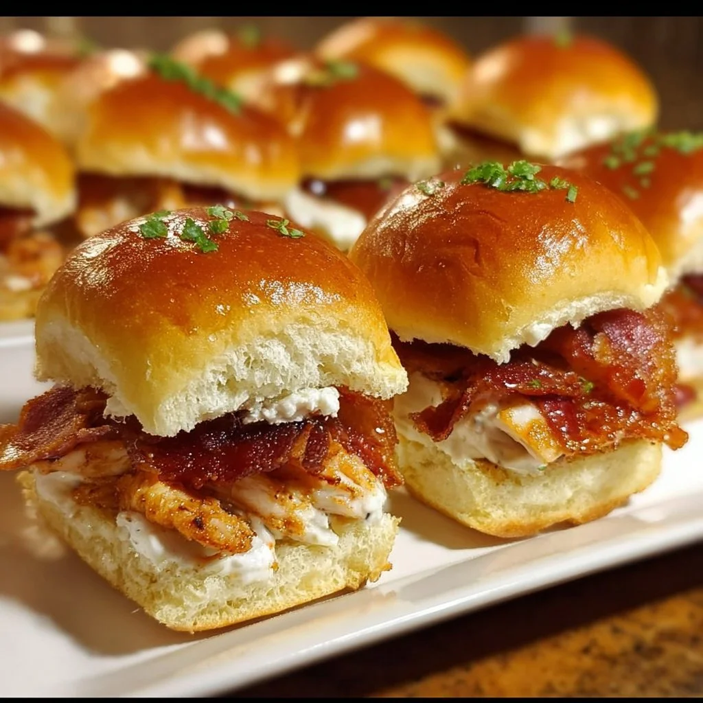 Delicious Chicken Bacon Ranch Sliders served on a platter