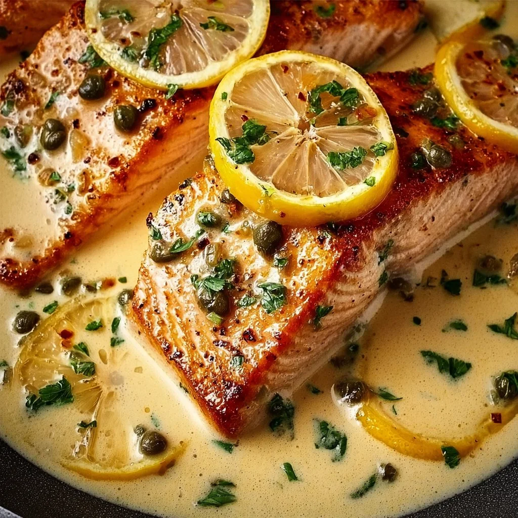 Creamy Lemon Garlic Salmon Piccata