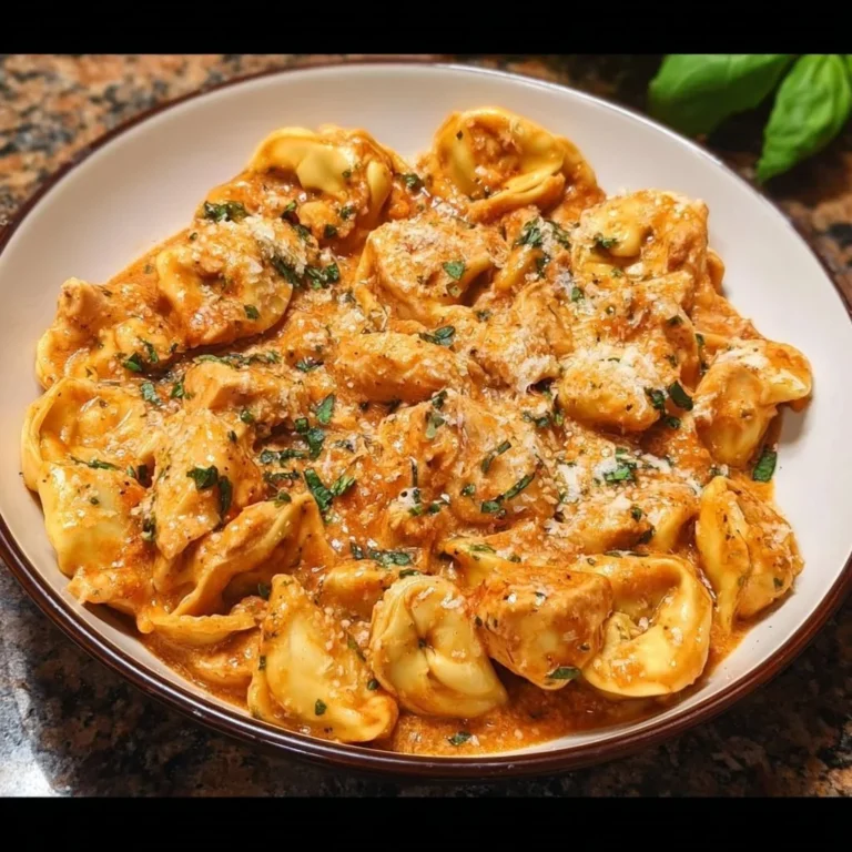 Delicious CrockPot Chicken Tortellini served in a bowl with fresh herbs