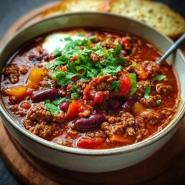 Bowl of easy ground beef and chorizo chili topped with fresh herbs