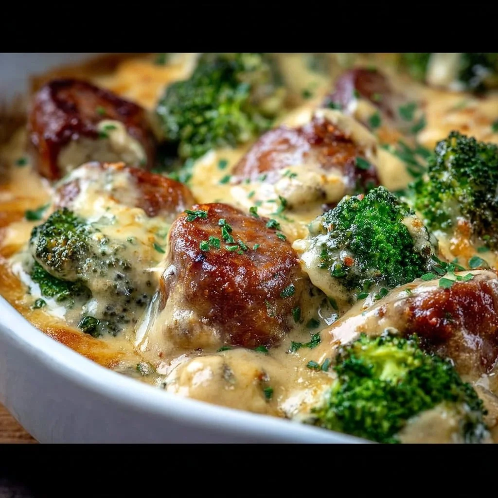 Easy Keto Broccoli & Cauliflower Au Gratin with Sausage