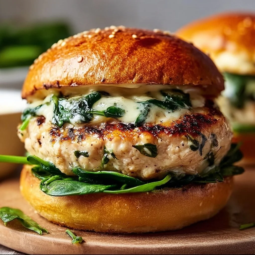 Easy White Cheddar Chicken Burgers with Spinach