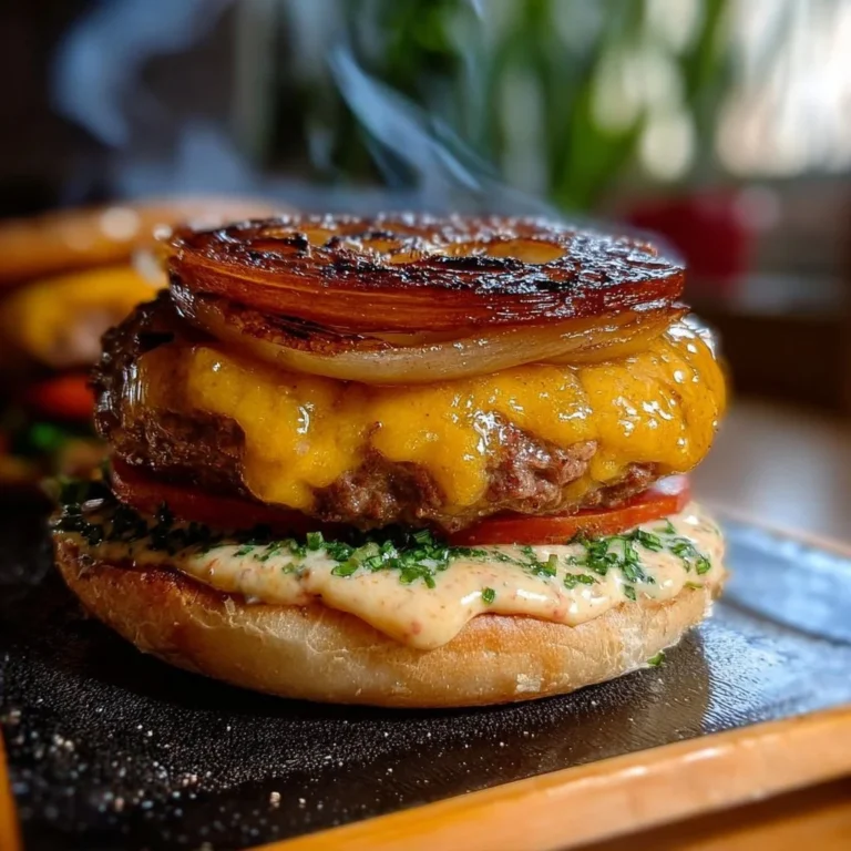 Delicious Flying Dutchman Burger with juicy beef patties