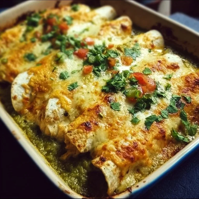 Delicious green enchiladas with chicken served on a plate with fresh toppings.