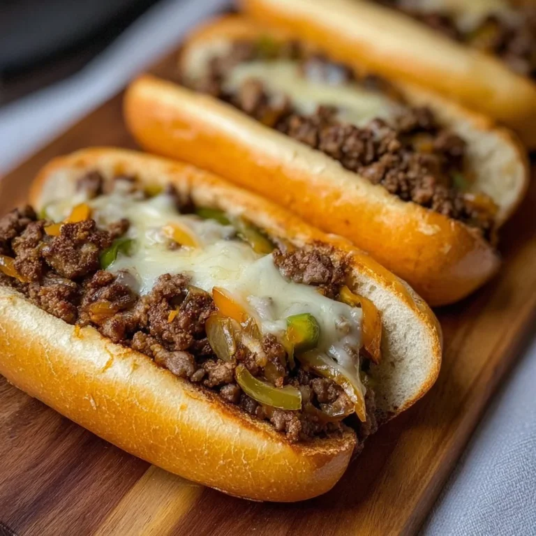 Ground Beef Philly Cheesesteaks with melted cheese and fresh toppings
