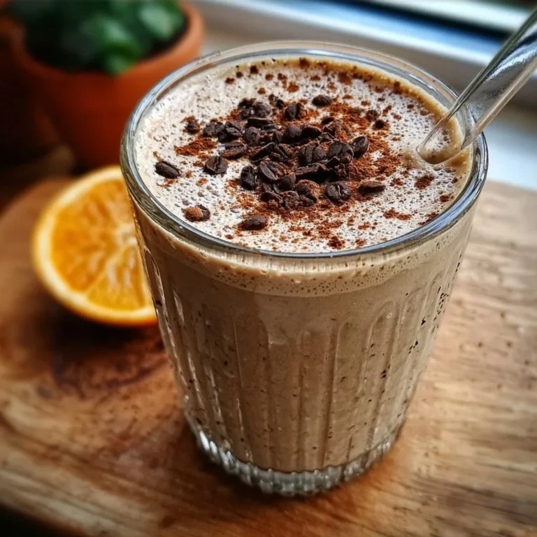 A healthy coffee smoothie topped with nuts and berries in a glass.