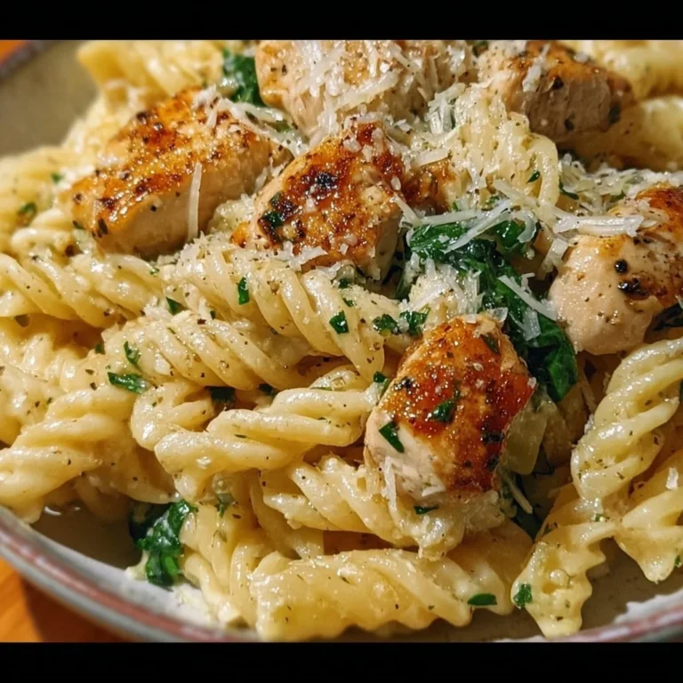 Healthy garlic parmesan chicken pasta dish served in a bowl