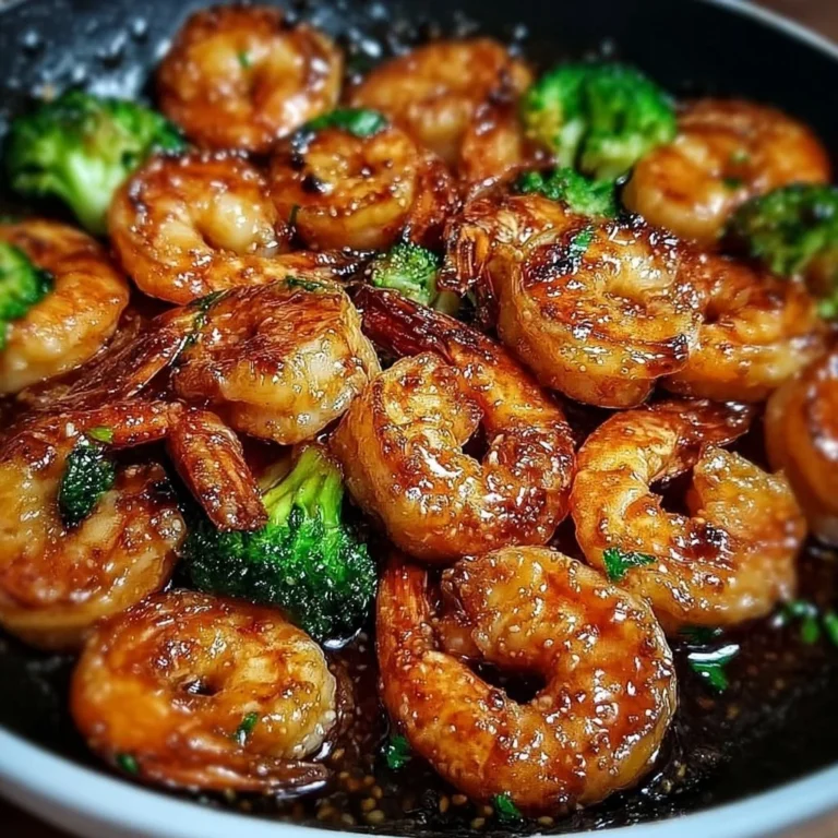 High-protein honey garlic shrimp on a plate garnished with green onions.