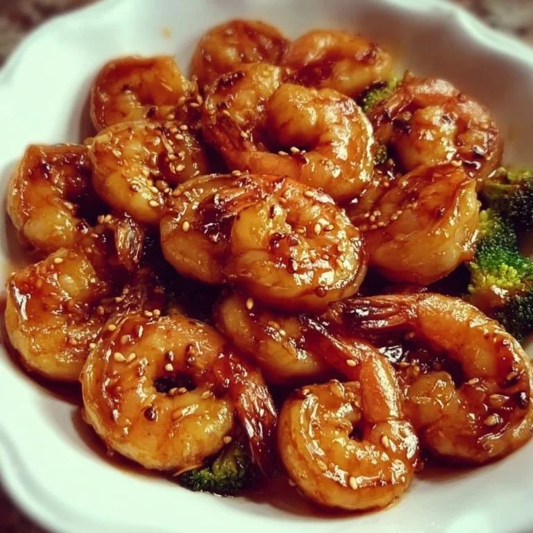 Plate of high-protein honey garlic shrimp with vegetables on a table