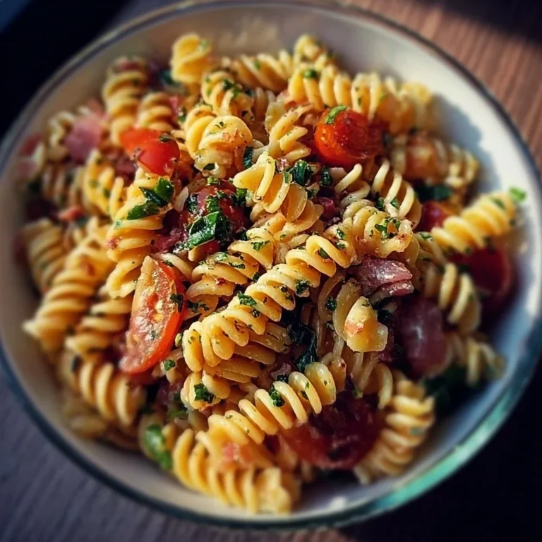 High Protein Italian Pasta Salad with fresh vegetables and dressing