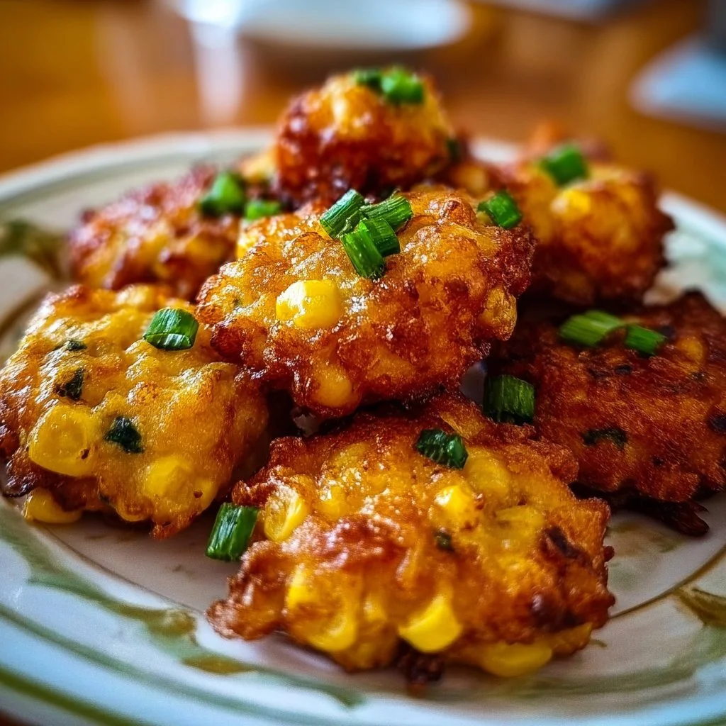 Jalapeno corn fritters served with dipping sauce on a plate