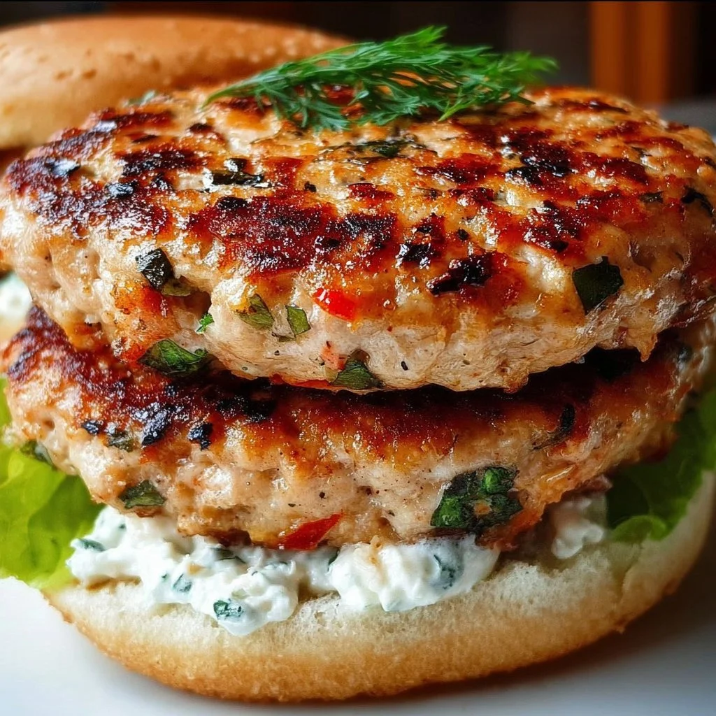 Juicy Greek chicken burger with tzatziki sauce on a plate