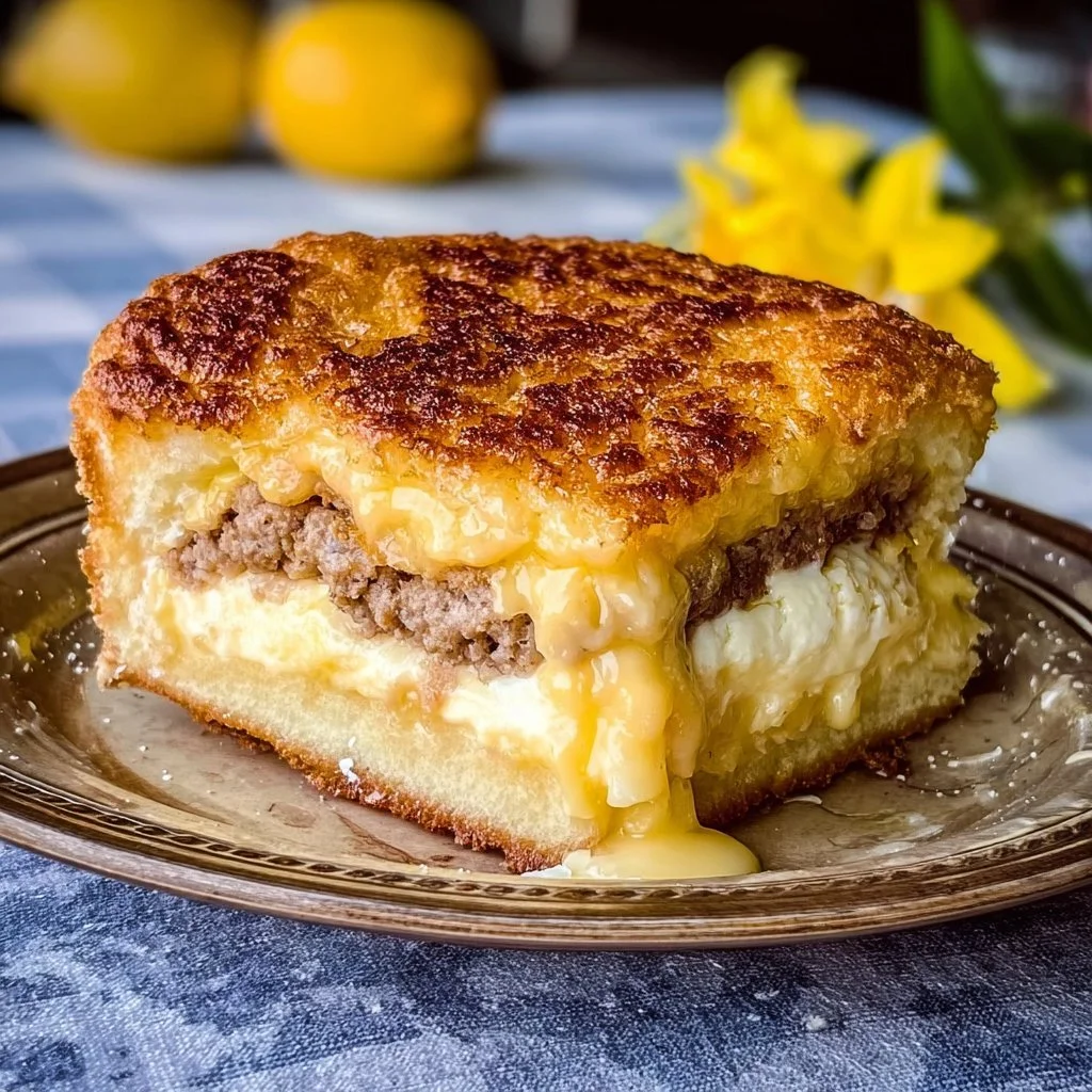 Delicious Lemon Cream Cheese Dump Cake served on a white plate with lemon slices.