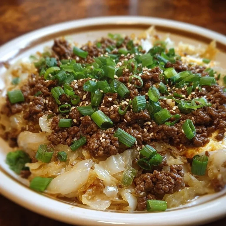 Low-carb Mongolian Ground Beef and Cabbage dish served in a bowl