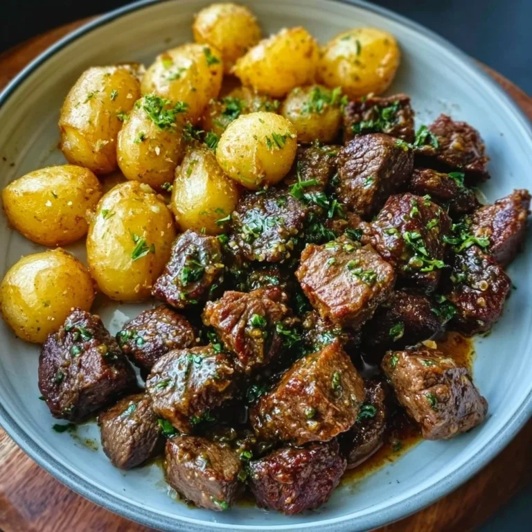Delicious melt-in-your-mouth garlic butter beef bites served on a plate