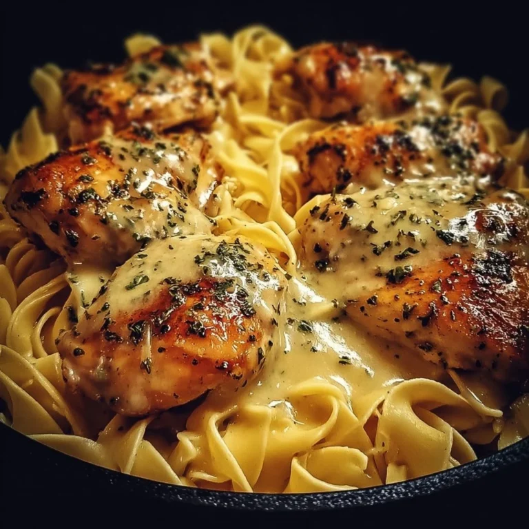 One-Pan Chicken with Buttered Noodles served on a plate