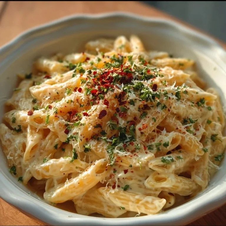 One Pot Creamy Garlic Pasta served in a bowl with herbs and parmesan