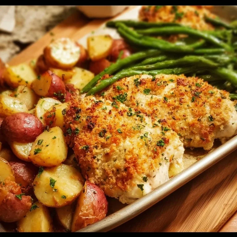 Delicious Parmesan Crusted Chicken Sheet Pan Dinner ready to serve