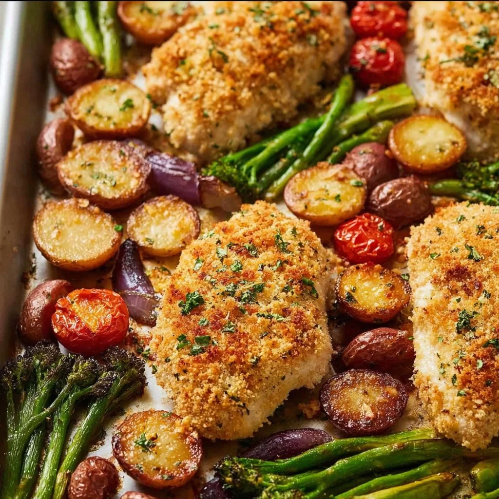 Parmesan Crusted Chicken Sheet Pan Dinner