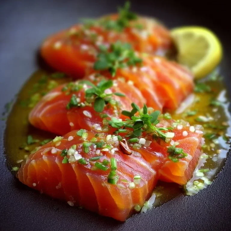 Plate of fresh raw salmon sashimi served with wasabi and soy sauce