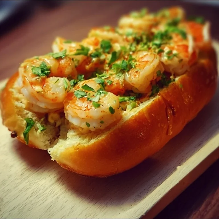 Delicious shrimp roll topped with herbs and served in a soft bun