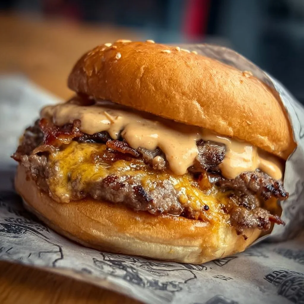 Juicy Smash Burger with melted cheese and fresh toppings on a bun