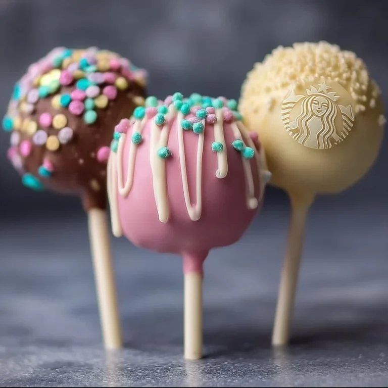 Starbucks cake pops in assorted flavors and designs on a serving tray