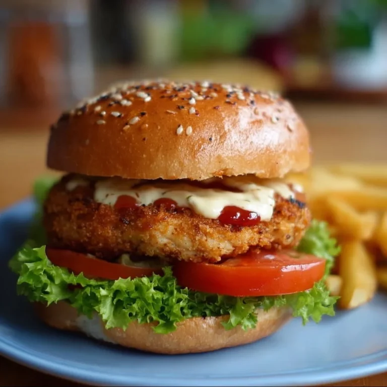 Juicy chicken burger with fresh toppings and a toasted bun
