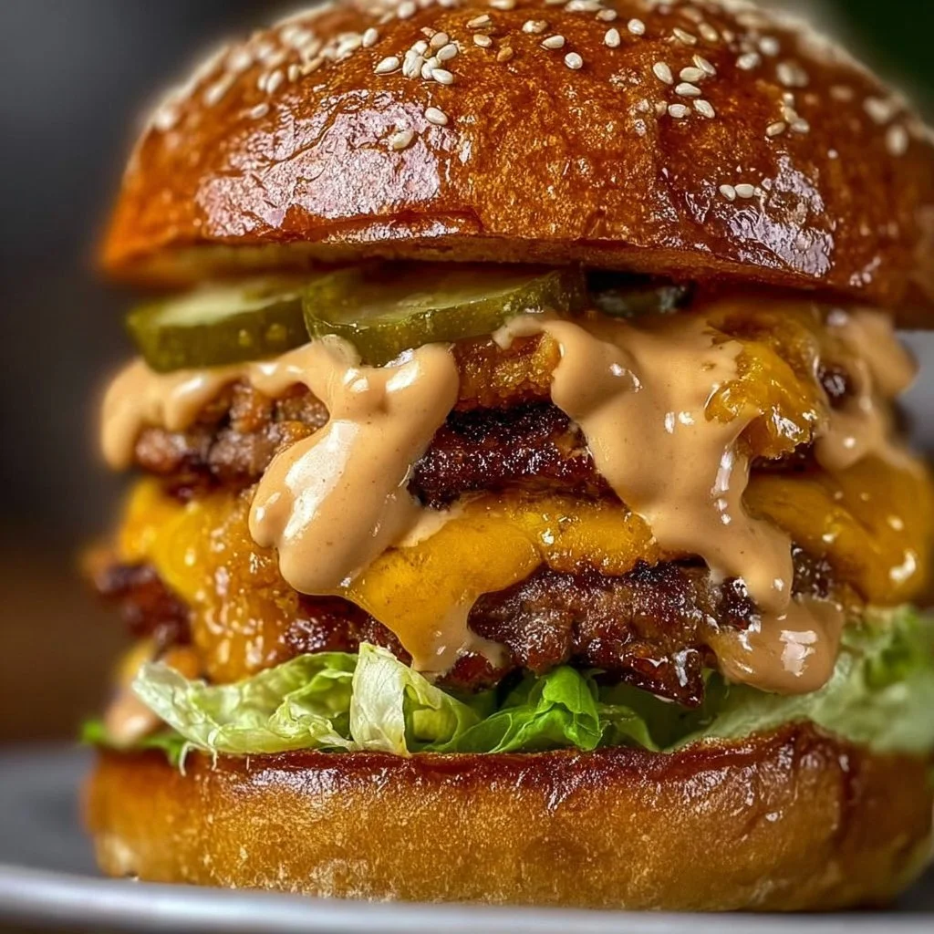 Delicious ultimate smash burger with fresh toppings on a grill