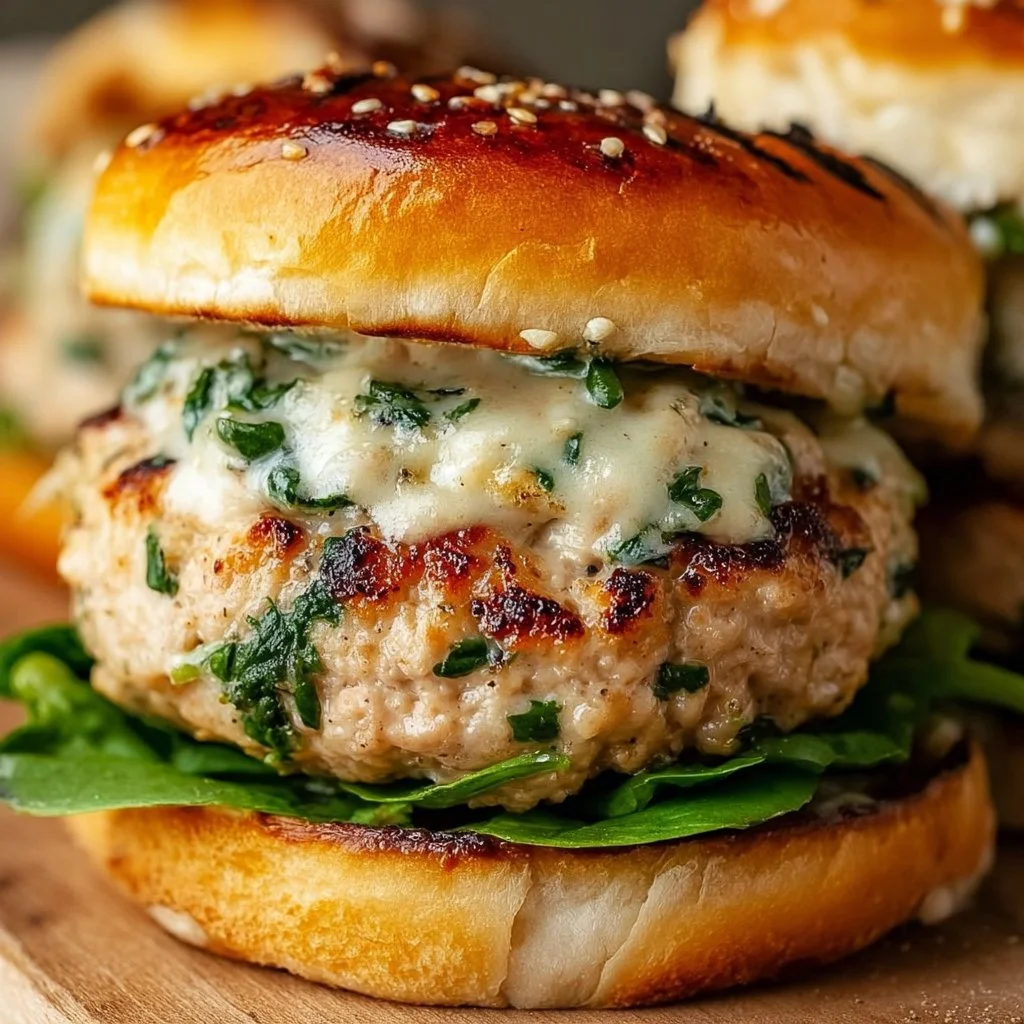 White Cheddar and Spinach Chicken Burgers