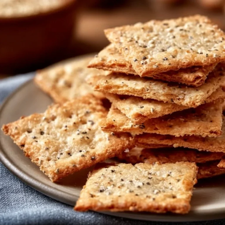 Homemade almond flour crackers on a wooden board with herbs