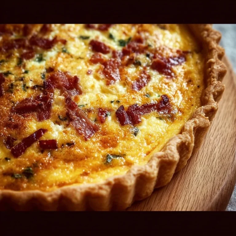 Delicious Bacon and Cheddar Quiche ready to serve for brunch