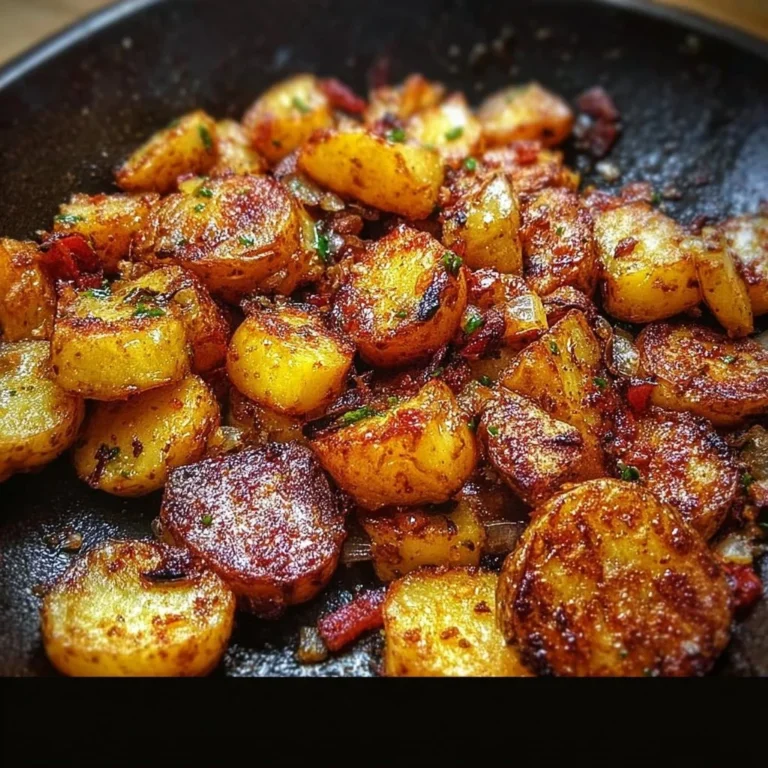 Bowl of crispy Bangin' Breakfast Potatoes topped with herbs and spices