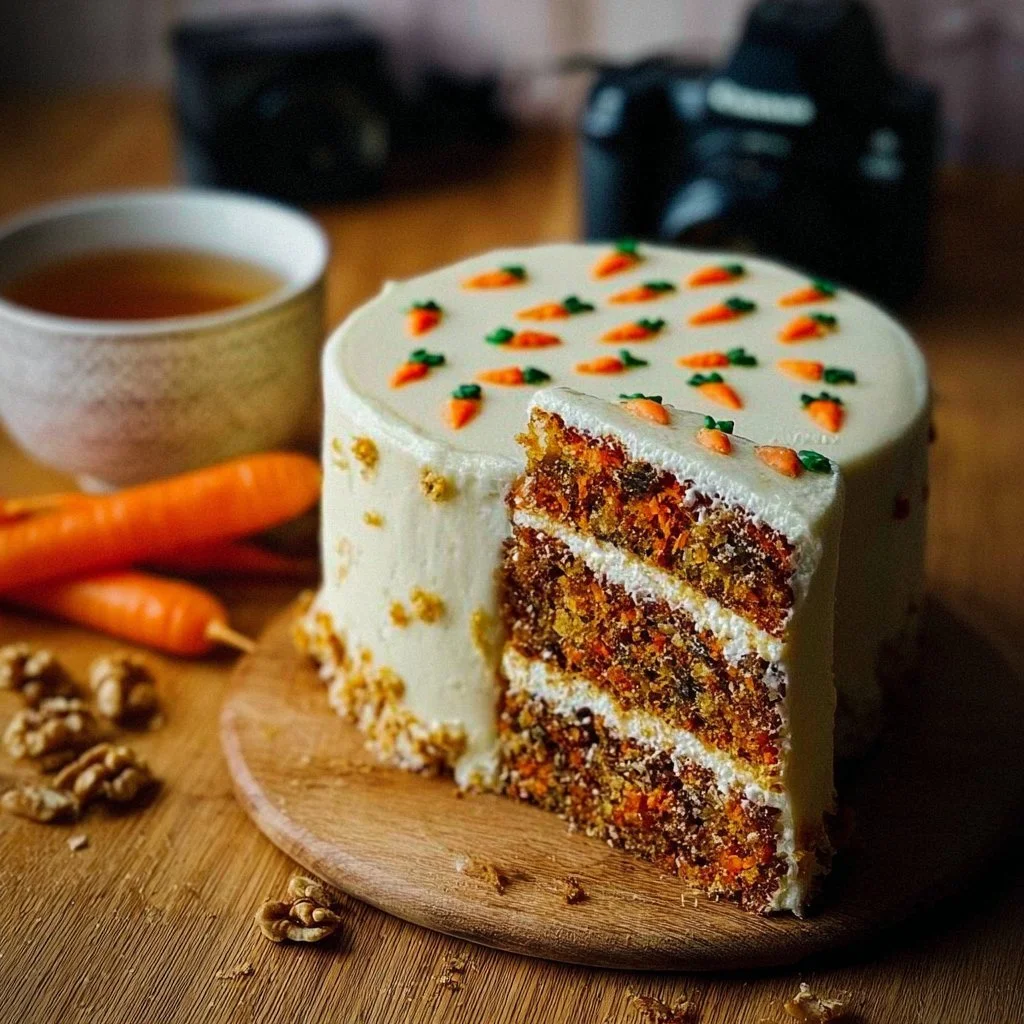 Slice of the best ever carrot cake with cream cheese frosting