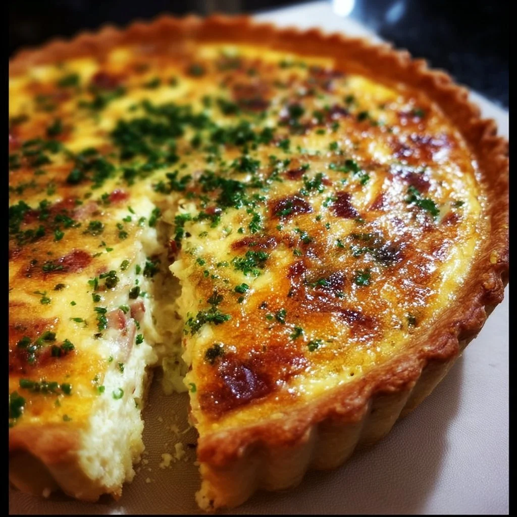 Delicious slice of the best ever quiche with fresh ingredients