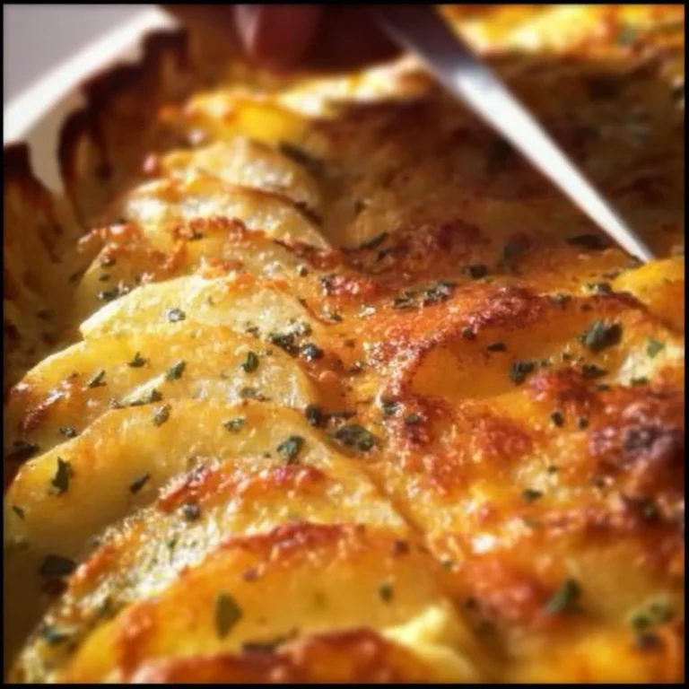Creamy cheesy scalloped potatoes baked to perfection