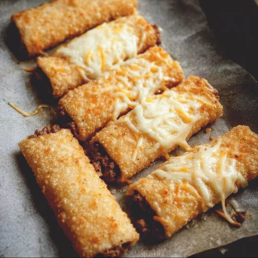 Cheesy taco sticks served with dipping sauce on a plate