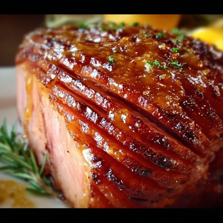 Delicious classic brown sugar ham glaze drizzled over succulent ham