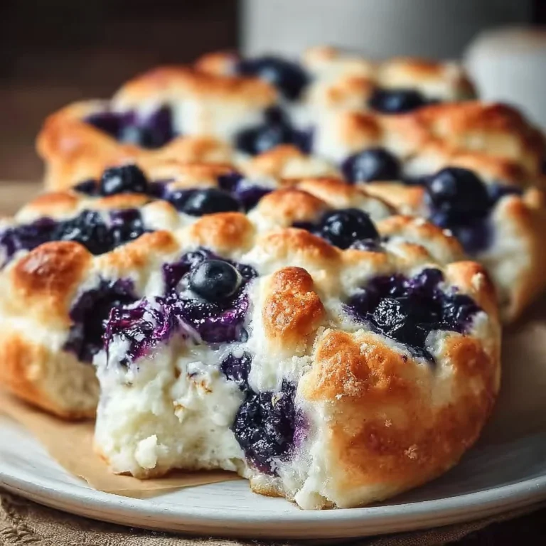 Fluffy cottage cheese blueberry cloud bread served on a plate