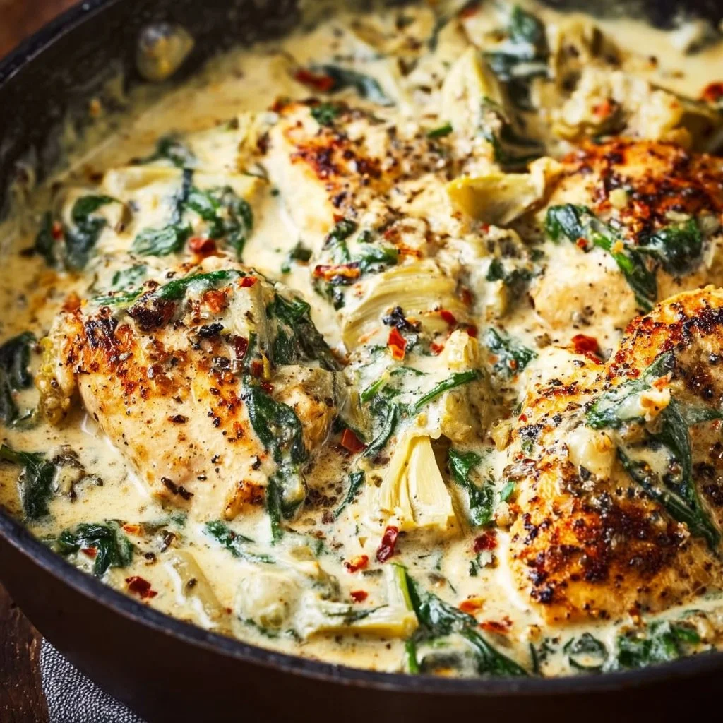 Creamy Spinach Artichoke Chicken Skillet