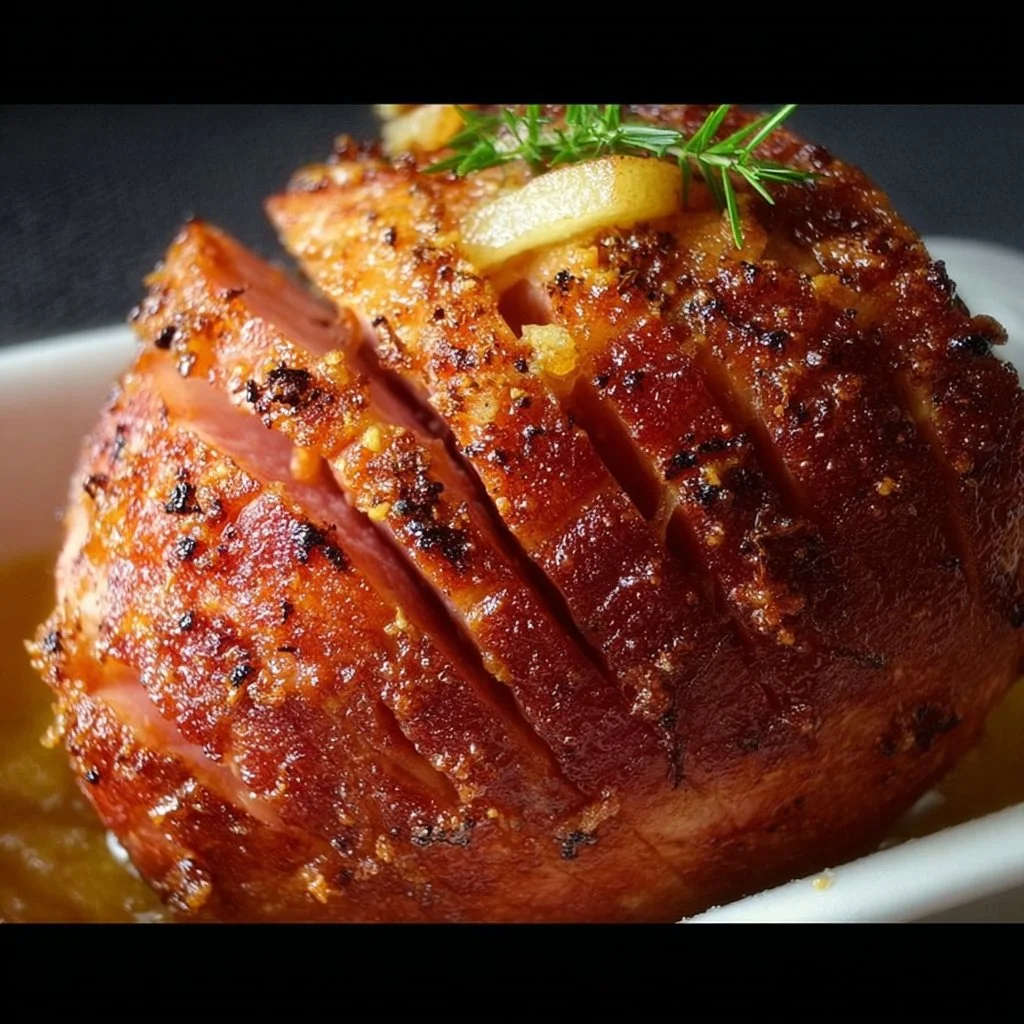 Delicious Crock Pot Easter Ham garnished with herbs