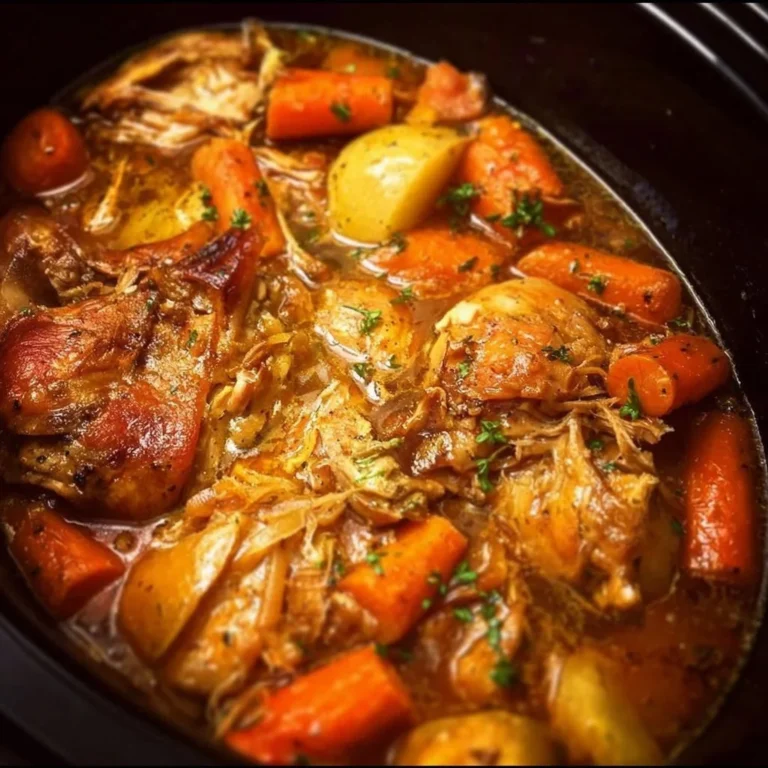 Crockpot chicken thigh pot roast with vegetables ready to serve