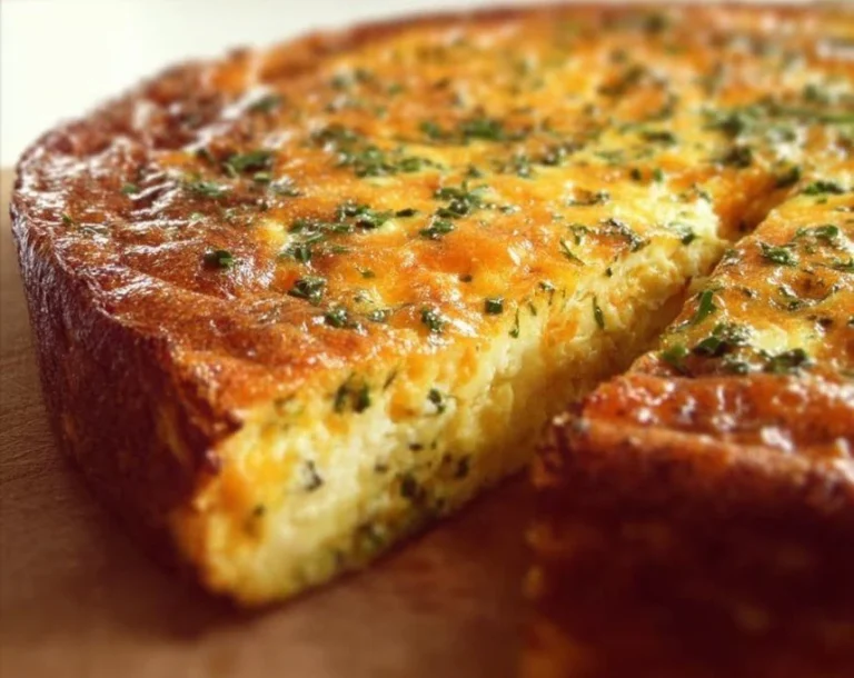 Delicious crustless quiche slice served on a plate with fresh herbs