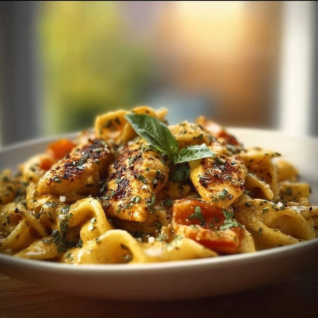 Dairy Free Marry Me Chicken Pasta served in a bowl with fresh herbs